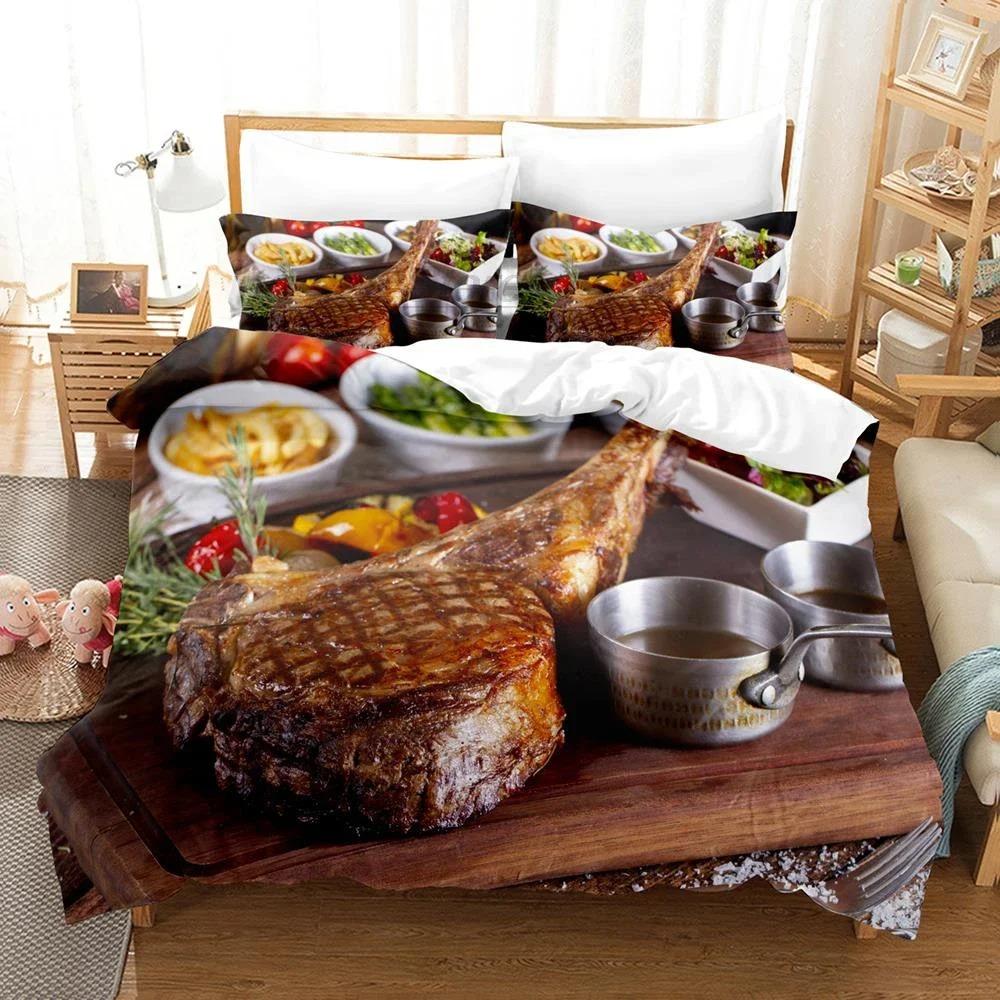 

Beefsteak Single Double Full Queen King Size Bedding Set Boys Bedroom Duvet Cover 3D Print Gourmet Steak EU single(135x200cm)