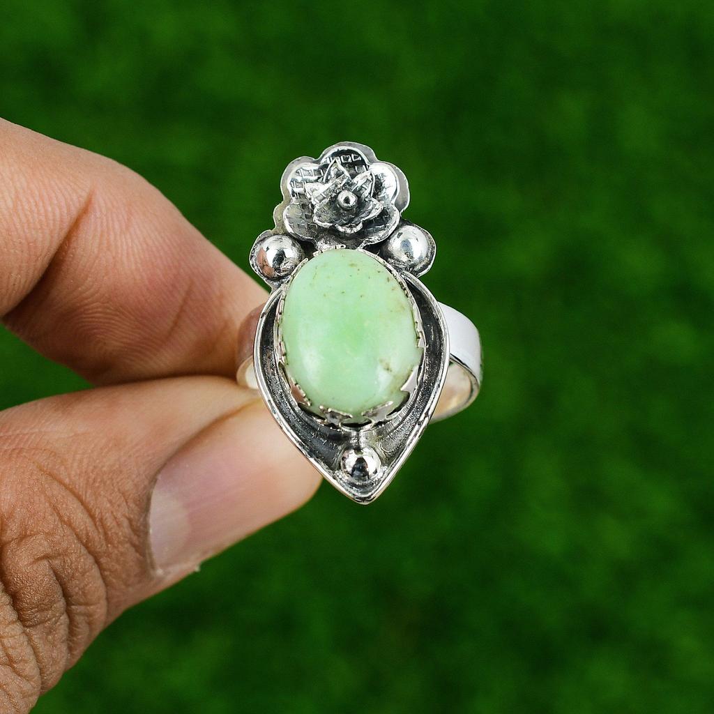 Multi Stone Flower Adjustable Ring 925 Silver Natural Brazilian Chrysoprase