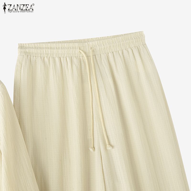 ZANZEA Women Long Sleeve Blouse and Pants Casual Two Piece Suit Sets