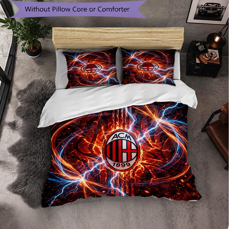 AC Milan Pattern 3 Pieces Bedding Set Soft Microfiber Duvet Cover with Pillow Cases for Bedroom
