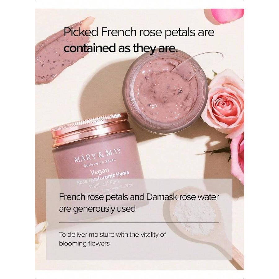 Mary&May Vegan Rose Hyaluronic Hydra Wash Off Mask 30ml Or 125ml - Cream Caly Mask For Moisturizing, Pore Purifying, Skin Softening - Korean Skincare