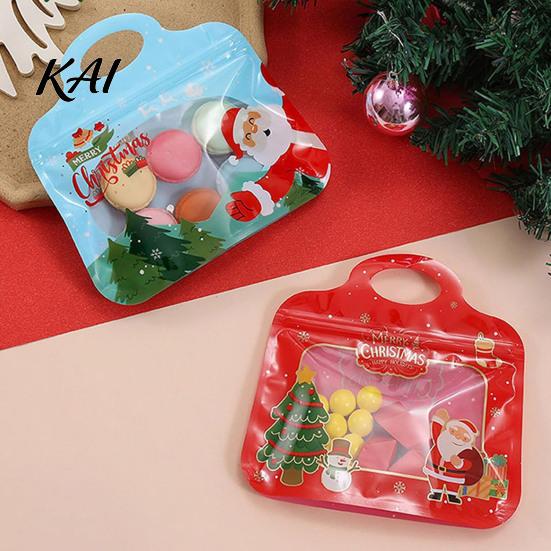 Holiday Gift Exchange Packaging Christmas Treat Bags with Handles, Self-Seal Candy Cookie for Decorative Snack Containers Party Favors, Clear