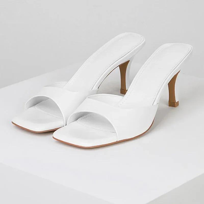 Fashion 2025 Summer Fashion Square Toe Slippers for Women Elegant Pu Leather High Heel Sandals Woman Luxury Office&career Ladies Shoes