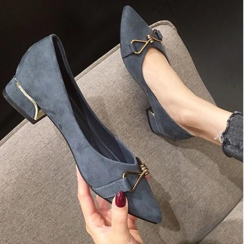 Fashion Office Women's Shoes Chunky Heels Block Heel Pointed Toe with Medium Ladies Pumps Y2k Luxury Brand Quick Delivery 39 Young Shoe
