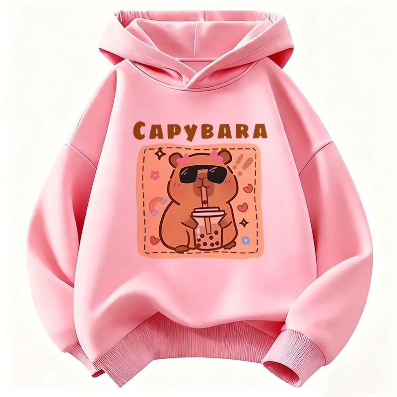 Felpa con Cappuccio Divertente Capibara che Beve Succo per Bambini Felpa Carina per Ragazzi Ragazze Autunno Primavera Felpe Casual