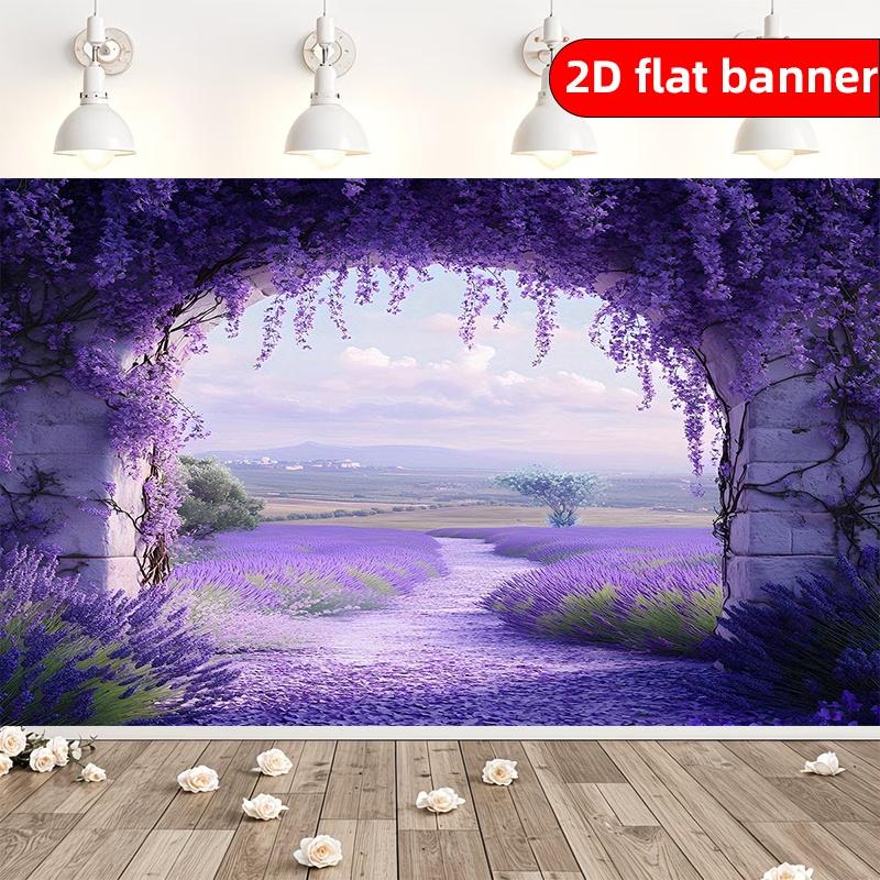 1pc Purple Vine Lavender Field Arched Background Banner Party Background Decoration Banner