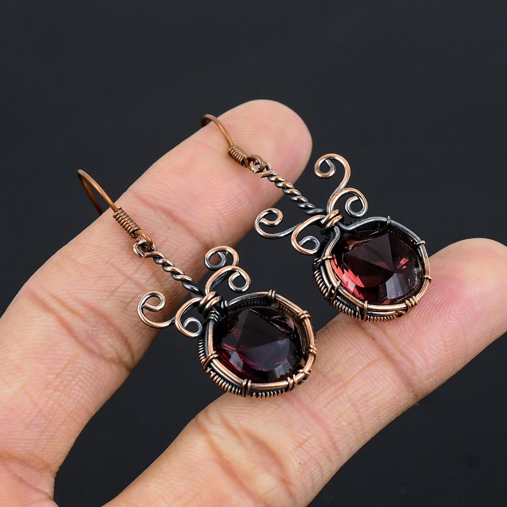 Pink Amethyst Earrings Gemstone Jewelry, 999 Copper Wire Wrapped Earrings, Handmade Beautiful Jewelry Earrings