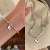 Women's S925 Silver Slab Ring Ball Drop Bracelet