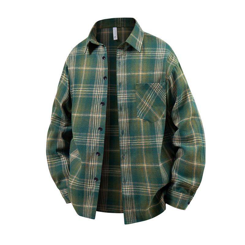 Plaid Striped Long Sleeve Shirt Fashionable Sun Protection Jacket For Men Solid Color Plaid 2XL зелёный