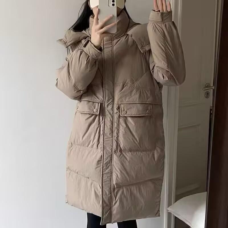 Pink Down Jacket Women's Winter New Medium and Long Loose Popular Thickened Popular White Duck Down Jacket