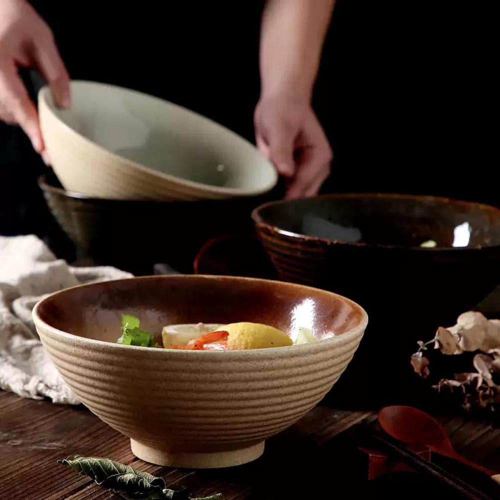 Japanese Vintage Porcelain Bowl Creative Homehold Lamian Noodles Instant Noodle Bowl Vegetable Salad Rice Soup Bowls Kitchenware