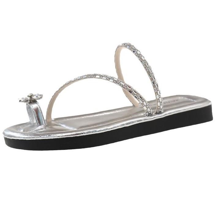 Flat Bottom Set of Toe Small Cool Slippers Women's 2025 New Summer Soft Bottom with Skirt Rhinestones Beautiful Seaside Sandals