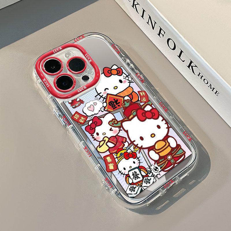 Red New Year Style iPhone 17 Case - Compatible with iPhone 14, 15, 16 Pro Max, Hello Kitty Design