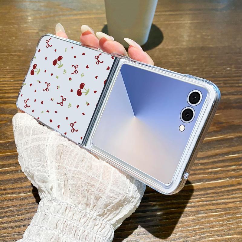 Cute Cherry Phone Case For Samsung Galaxy Z Flip 7 6 5 4 3 For Samsung Flip7 Flip6 Shockproof Hard Transparent Folding Cover