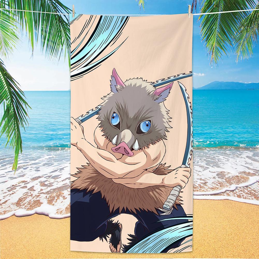 D-Demon Slayer Plážové osušky Pro děti Personalizované osušky na koupání Dárek na dovolenou k bazénu Pikniková osuška Rychleschnoucí Osušky na párty 70x140cm