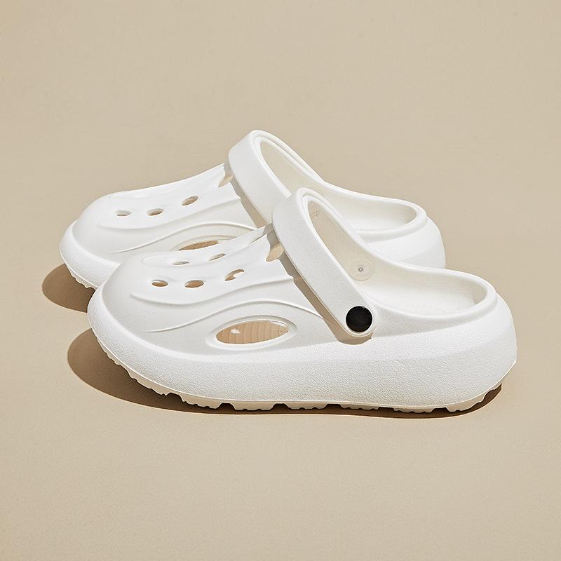 New Couples Summer Hole Shoes Bag-toe Sandals Thick Sole Heightened Comfort and Breathable Leisure