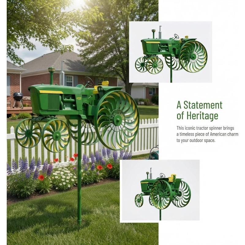 Garden Wind Spinner, Green Tractor Motocycle Fighter Jet Windmill Stake with Rotating Wheels for Patio Yard Garden,Unique Outdoor Sculptures Ornament