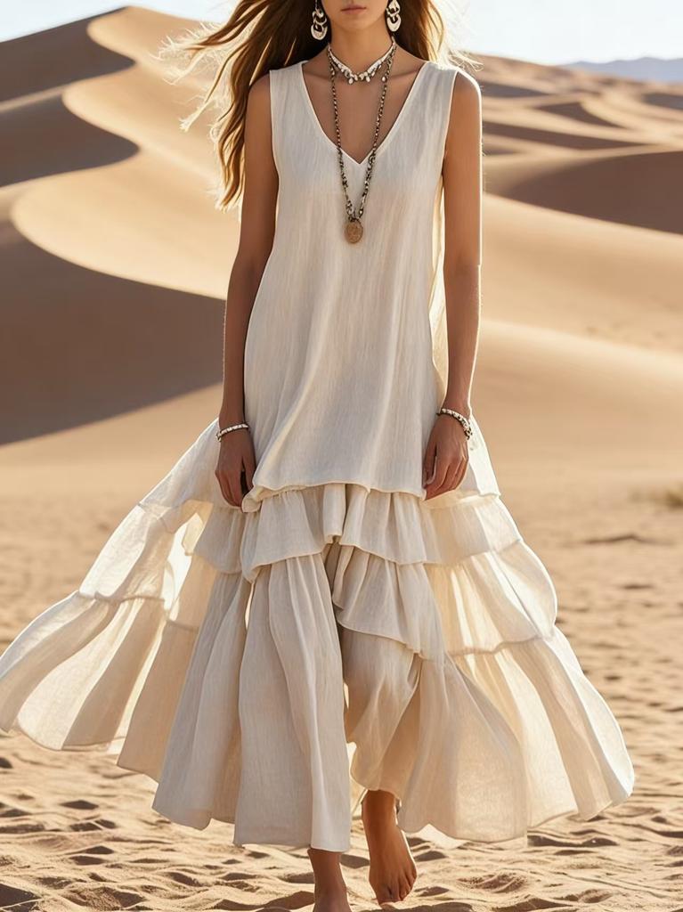 New in spring and summer , Amazon Independent Station cross-border cotton and linen women's loose big skirt sleeveless dress
