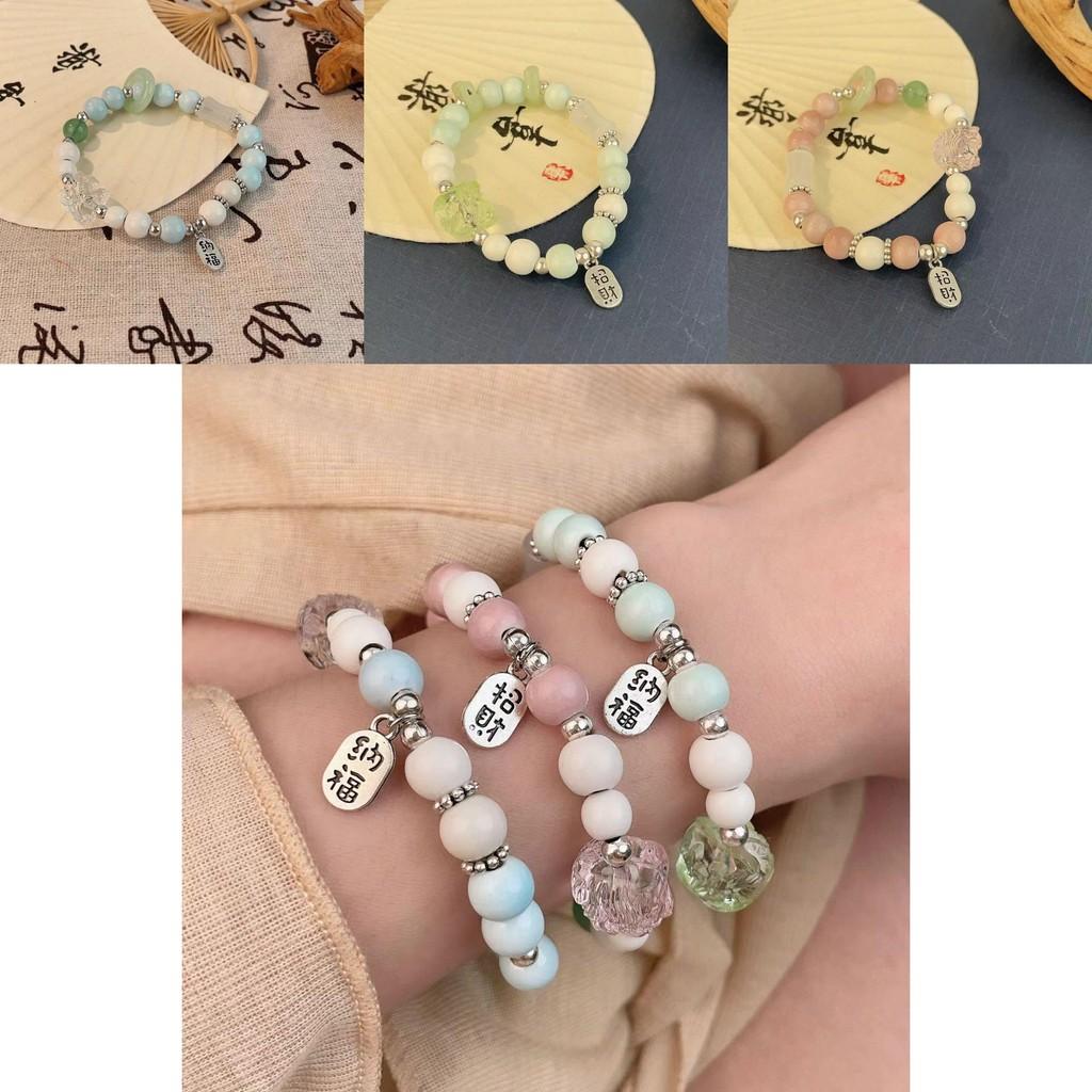 Chinese Pink Modern Ceramic Bead Bracelet With Lion Head For Travel Souvenirs