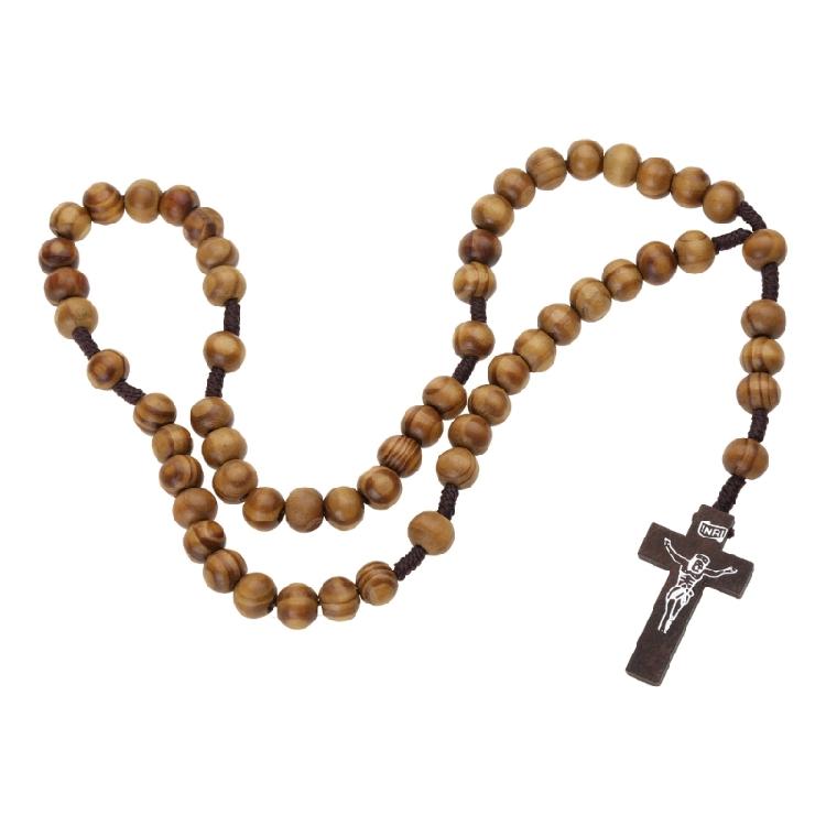 Wooden Grain Beads Jesus Crucifix Rosary Necklace Carved Rosary Pendant Christi кофейный