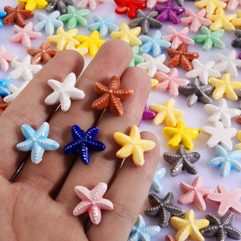 10pcs/Lot Sea Beach Conch Starfish Tropical Fish Bead Charms For Jewelry Making Supplies Ceramics Pendant DIY Bracelets Material