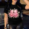 Women's Summer Personalized Rose 3D Printed Short Sleeved Round Neck Summer T-shirt