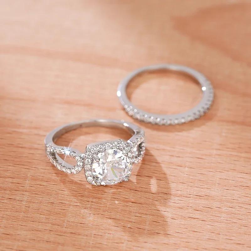 Huitan Fashion Brilliant /Set Rings Female Delicate Eternal Promise Wedding Band Jewelry Graceful Bling Bling Accessories