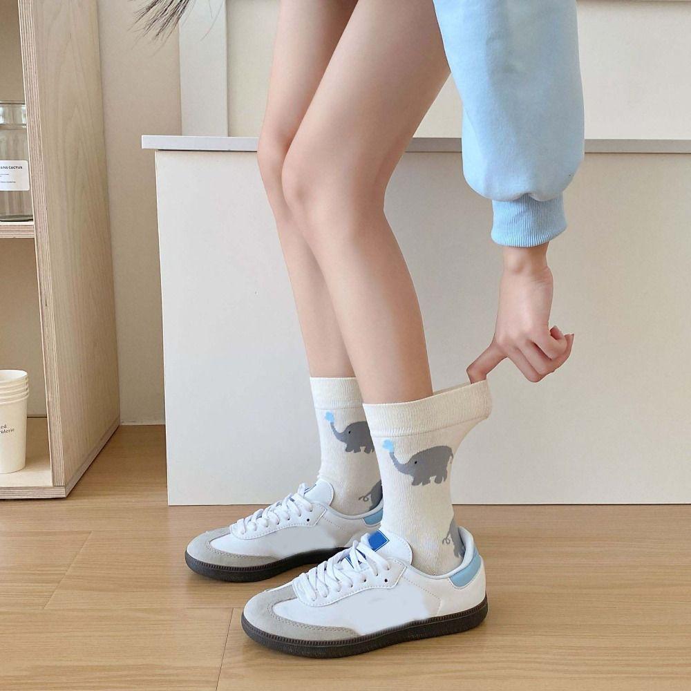 

Хлопковые милые носки-трубы со слоном в стиле Лолиты для занятий спортом на открытом воздухе и занятий спортом до середины икры для школы