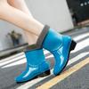 Średnie kalosze damskie modne aksamitna bawełniana wyściółka wyjmowane antypoślizgowe i odporne na zużycie wodoodporne buty do wody z PVC dla dorosłych buty na deszcz