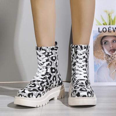 Women's Shoes Front Cross-tied Women's Boots Fashion Ankle Boots Women Round Toe Square Heel Platform Casual Ladies Shoes