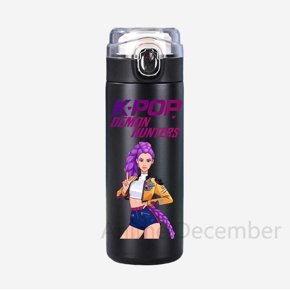 Anime K-Pop Lovci démonů Tištěná termoska Přenosná nerezová láhev na vodu 400 ml Nepropustný kempingový pohár na vodu Dárky