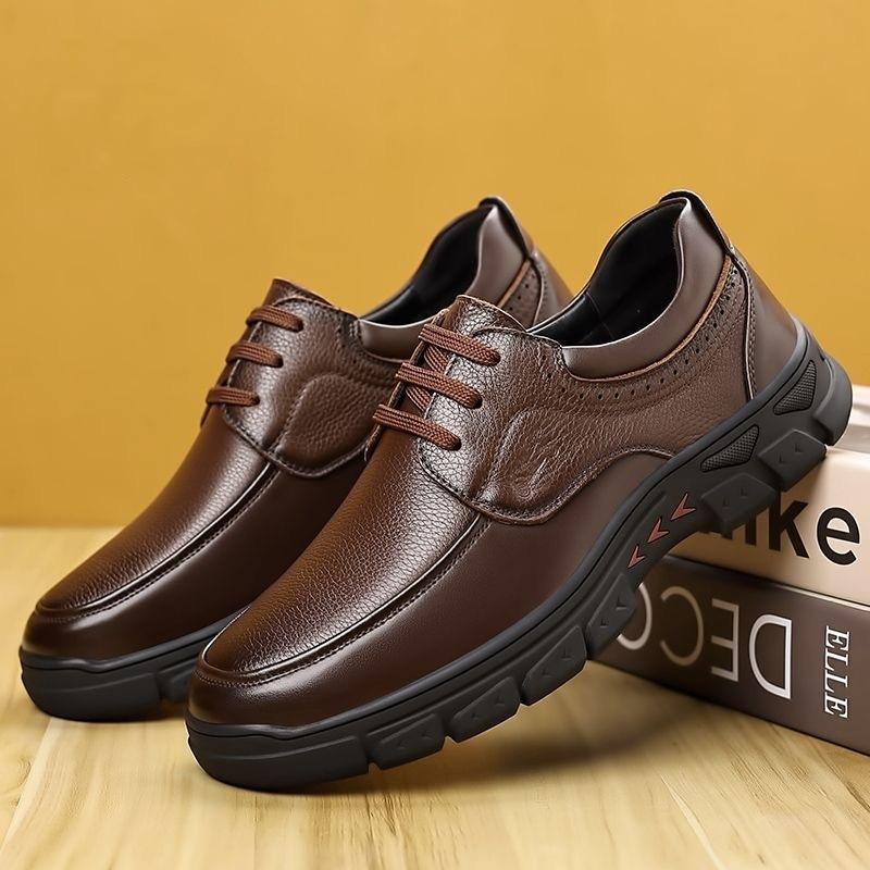 Men's leather shoes elderly soft leather business casual shoes soft sole middle old men's shoes platform sole elderly father driving leather shoes