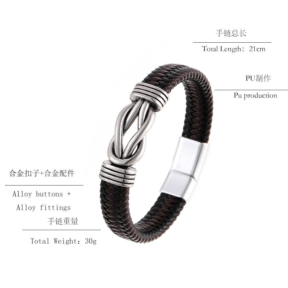 Adjustable Twist Cuff Braided Leather Bracelet For Men With Magnetic Clasp Design