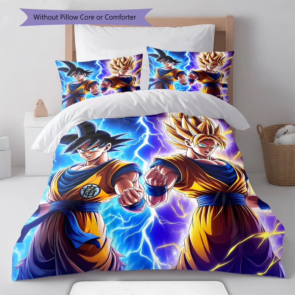 Son Goku Pattern Bedding Quilt Set Quilt Cover Pillowcase Home Decoration Gift (1 * Duvet Cover + 2 * Pillowcase, Without Core)
