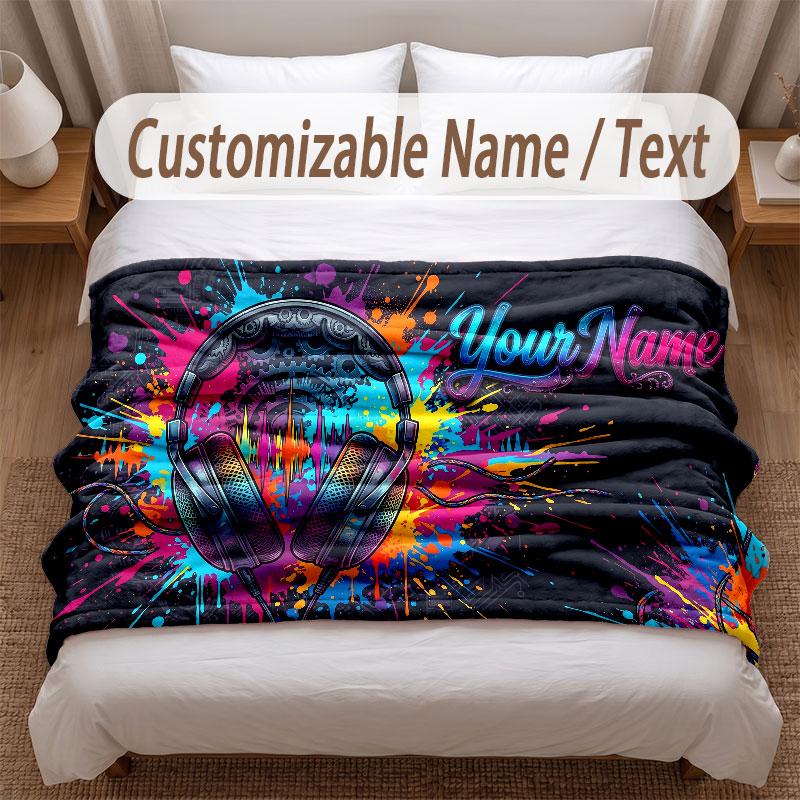 Music Theme Soft Blanket Personalized Custom Name Text Print Warm Blanket Home Sofa Bedroom Decor