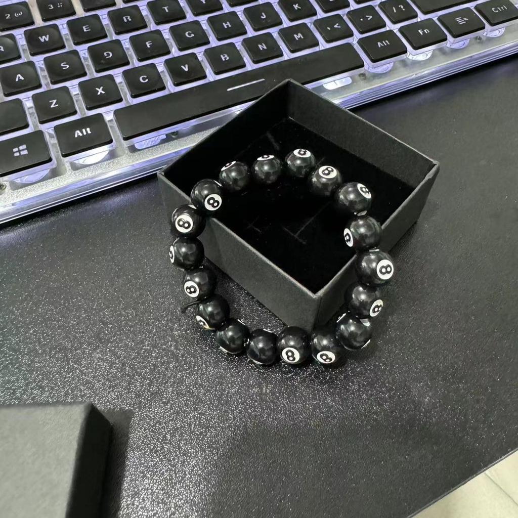 Black 8 Billiard Beaded Bracelet for Men Lucky Number Men's Bracelet Beaded Jewelry