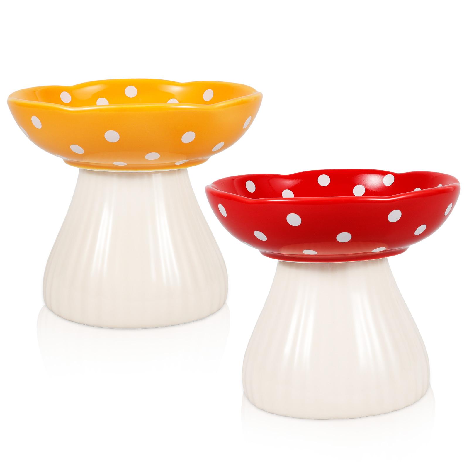

2 Pcs Elevated Raised Cat Bowl Mushroom Cat Water High Feet Food Bowl Ceramic Pet Neck Protection Anti-black Food Dish