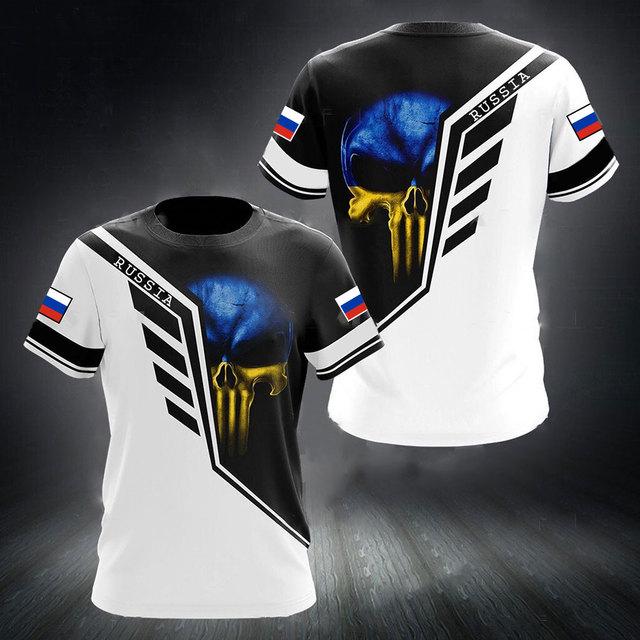 Russian Flag Military Graphic 3D Printing Summer Men's Tough Guy Style Casual Sports Loose Round Neck Short Sleeve T-shirt Tops