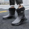 Winter new integrated fleece water shoes men's rubber shoes soft fleece waterproof and non-slip medium tube thickened rain shoes fixed cotton rain