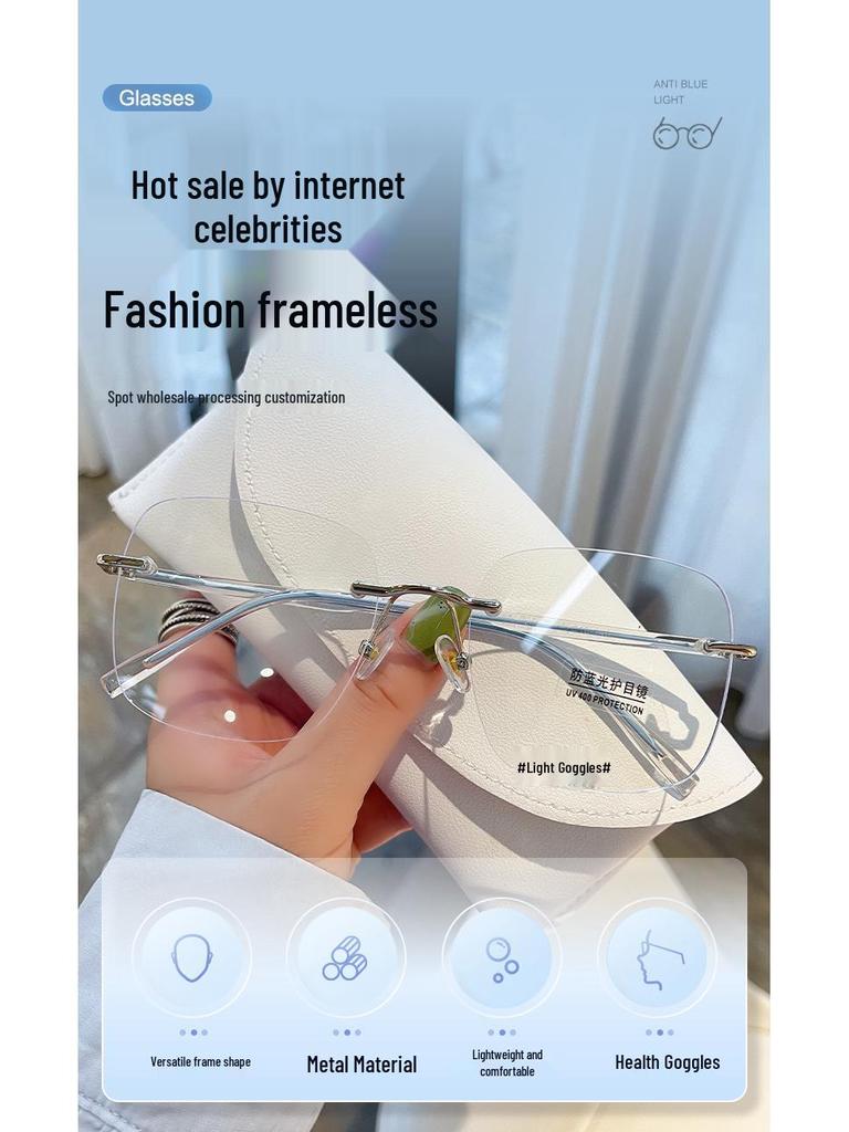 Women's Frameless Anti-Blue Light Slimming Glasses with Prescription Option