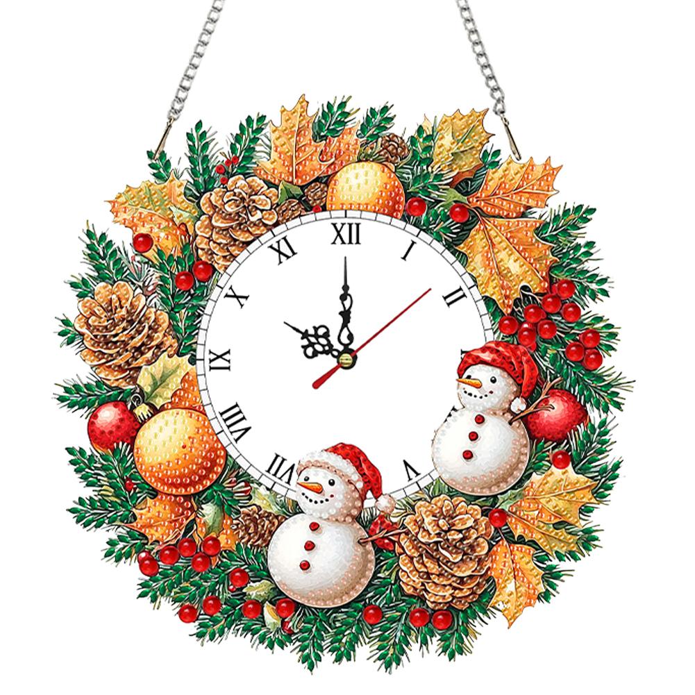 2D/Flat DIY Christmas Acrylic Diamond Painting Ornament with Clock Function Diamond Painting Clock Pendant for Home Decoration