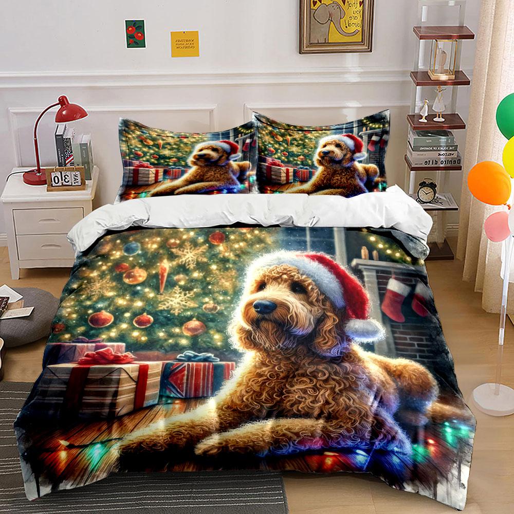 Golden Doodle Christmas Decor Bedding Duvet Cover Set (1*Duvet Cover 2*Pillowcases, Without Duvet Insert)