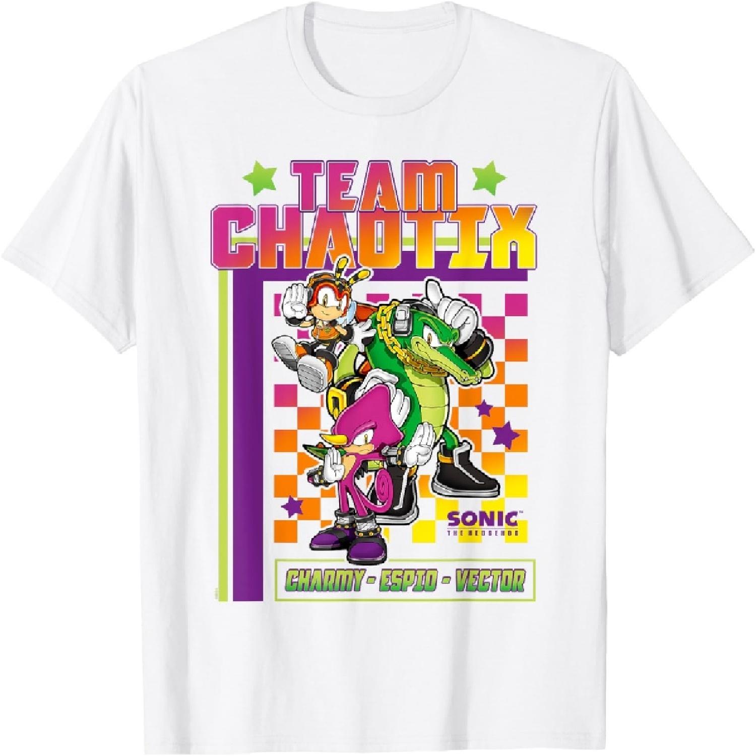 Футболка с логотипом команды Chaotix из Соника Ежа: Чарми, Эспио, Вектор S белый