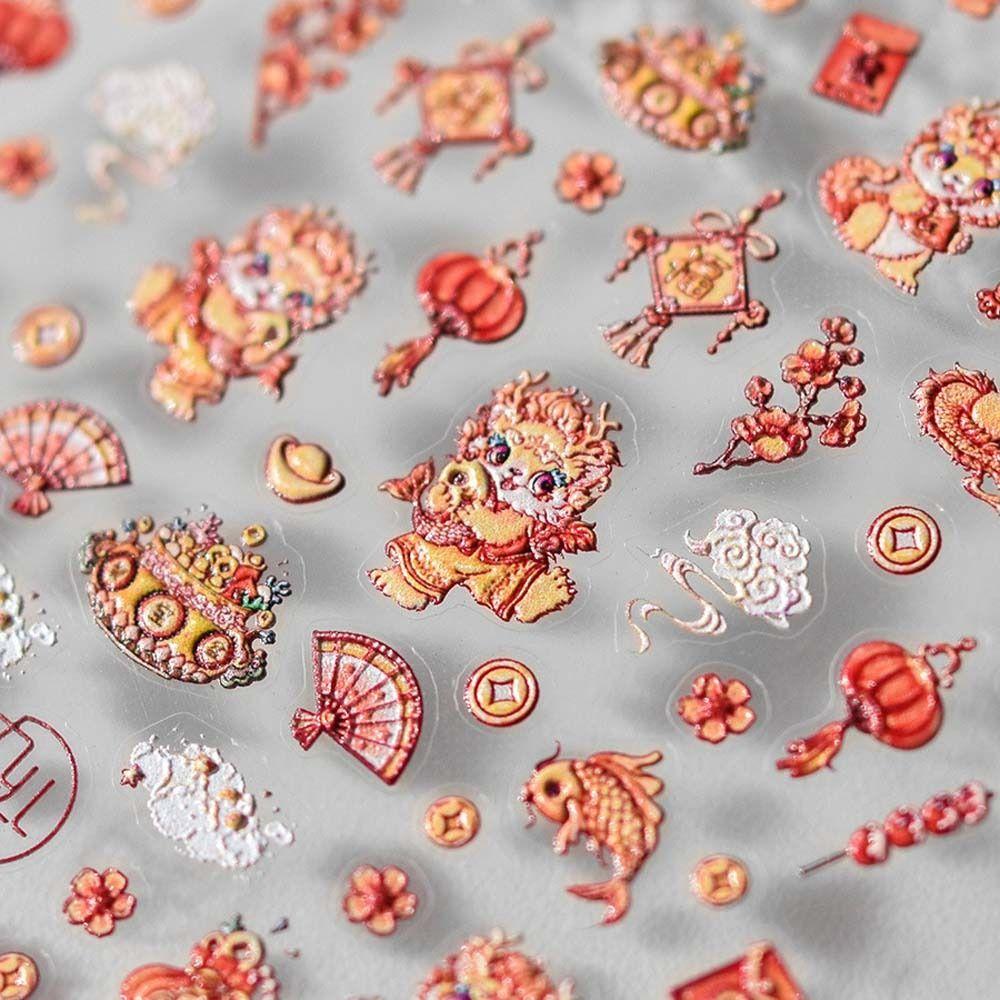 Maniküre-Ornamente, chinesisches Neujahr, Nagelaufkleber, chinesische Nageldekorationen, Nagelstudio