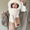 Cartoon Scarf Hat Glove for Women Embroidery Bow Furry Scarf Cap Set Bear Ears Plush Hat  Winter