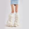Women Harajuku Ribbed Cuffs Plush Leg Warmers with Ties Bandage Furry Boot Covers Flared Leg Sleeves Footless Socks