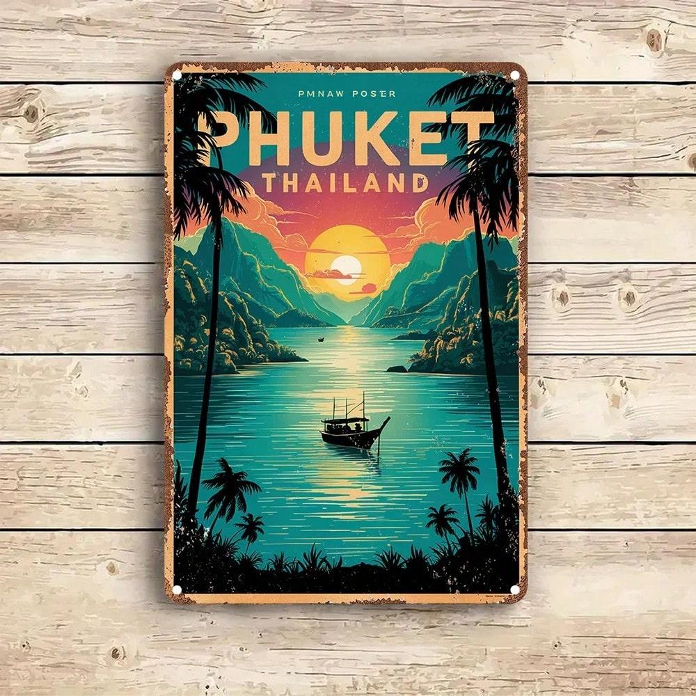 Vintage Metal Tin Sign Retro Phuket Thailand Wall Art for Bar Cafe Garage Decor