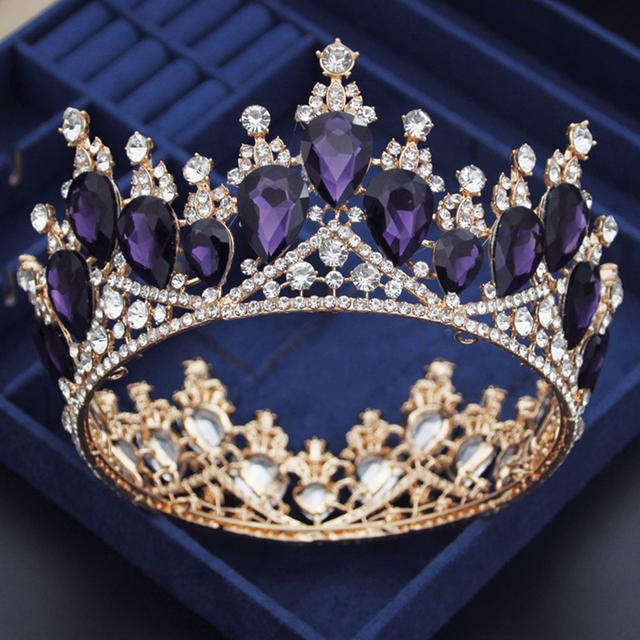 Baroque Water Drop Ab Crystal Wedding Crown Royal Queen Prom Bride Diadem Pageant Circle Tiaras Headdress Wedding Hair Jewelry