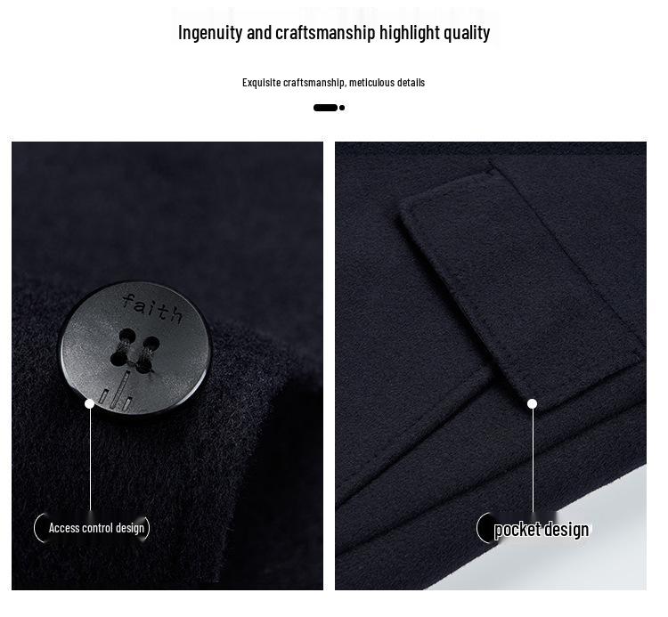 Men's Double-sided Mid-length Wool Coat with Lapel and Casual Down Liner