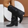 Fashion New Retro-style Rivet High-top Western Cowboy Boots, Women's Long Mid-heel Pointed-toe Hooded Knight Boots, Long Boots